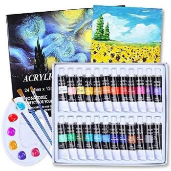 Aottom Juego de Pintura Acrilica Manualidades de 24 Colores, Pinturas Acrílicas Tubos de Pinturas Pigmento de Dibujo para Artista para artistas, principiantes o niños