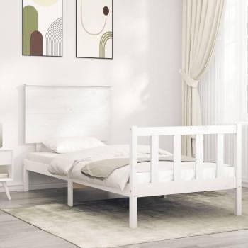Cama solar sin colchón blanca 100x200 cm de madera maciza de pino con estructura y cabecero