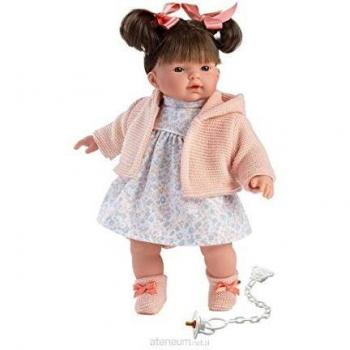 Llorens- Puppe Rita brünettem Haar, braunen Augen weichem Körper, Babypuppe mit Blumenkleid und Schnullerkette, 33 cm Muñeca, Multicolor