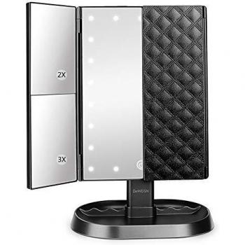 DeWEISN Espejo Maquillaje con Luz, Espejo de Tocador Iluminado con 1x/2x/3x Aumento, 21 LED Portátil Espejo Triple Pantalla Táctil Rotación de 90° Espejo Cosmético para Viaje, Regalo para Mujeres