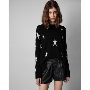 Zadig & Voltaire Women's Cashmere Round-Neck Black Sweater Markus Stars Size S