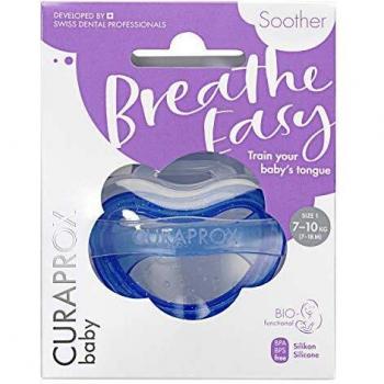 Chupete Curaprox Baby Soother S1 Azul 0-6 meses con diseño ergonómico, silicona suave y funda de transporte