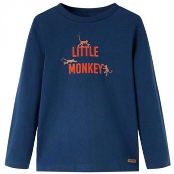 Camiseta Infantil de Manga Larga Estampado de Monitos Jersey Azul Marino 128
