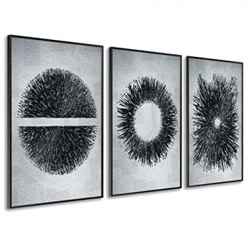 Cuadros Decorativos Modernos DekoArte - Set de 3 Piezas con Efecto Relieve en Formato 50x70 cm y Marco Negro Incluido