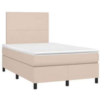 Cama box spring con colchón LED de cuero sintético cappuccino 120x190cm