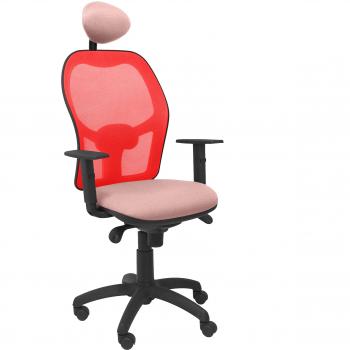 PIQUERAS Y CRESPO Modelo Jorquera - Silla de oficina ergonómica con mecanismo sincro, brazos regulables y ajustable en altura - Respaldo de malla transpirable en color rojo y asiento tapizados en tejido BALI color rosa pálido