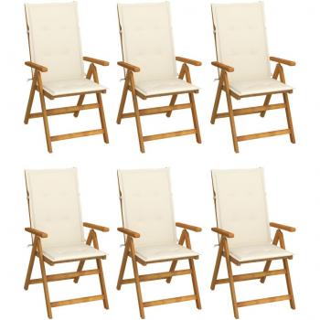 Folding Garden Chairs Set of 6 with Cushions Solid Acacia Wood