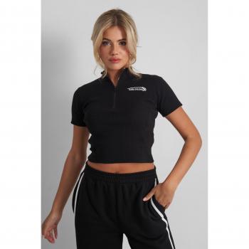 Kaiia Studio Zip Up Logo Crop Top Black
