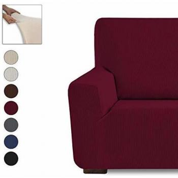 Eiffel Textile Milan Fundas para Sofa Elastica Adaptable Lisa, 94% poliéster 6% Elastano, Rojo, Set 1+1 Plazas