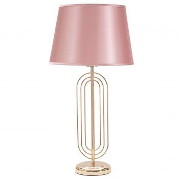 Lámpara de mesa Krista de metal dorado con pantalla rosa, altura 64 cm, diámetro 33 cm