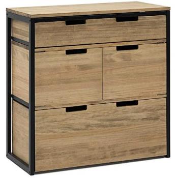Mueble Multiusos iCub Eco con Cajón Superior, Cajón Medio con Puertas y Cajón Inferior 80x40x80cm Negro en Madera de Pino Maciza Acabado Vintage Estilo Industrial