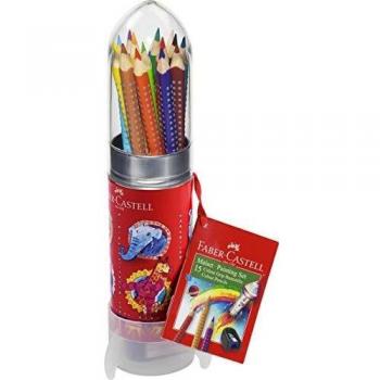 Faber-Castell 112457 - Estuche cohete con 15 ecolápices Grip de colores, afilalápices y folleto de ideas creativas, multicolor