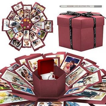 WisFox Explosion Box, Creativo DIY Hecho a Mano Sorpresa Explosión Caja de Regalo Amor Memoria, Álbum de Fotos de Scrapbooking Caja de Regalo para Cumpleaños Día de San Valentín Aniversario Navidad