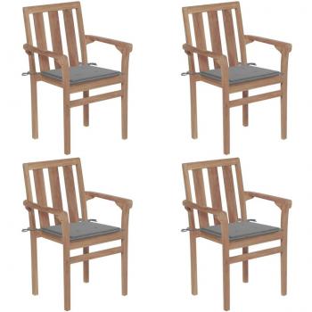 Stackable Garden Chairs with Cushions - Set of 4 Solid Teak Wood