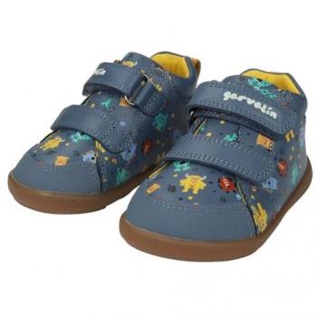 Garvalín - Botines de niño de piel respetuosos, modelo 241308, color azul, estampado petrol, talla 19