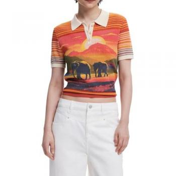 Desigual Women's Casual Cotton Polo Shirt with Elephant Print - Himalaya Collection
