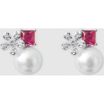 Pendientes Dada Burma cristal rojo y perla
