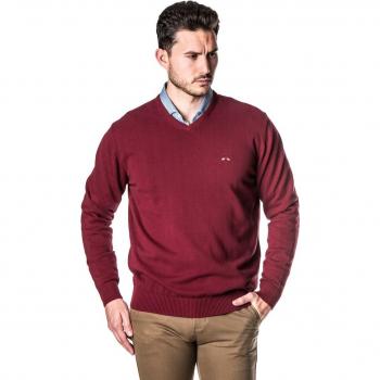Jersey de punto Spagnolo rojo con cuello en pico para hombre