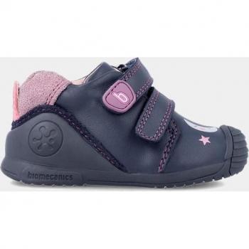 Zapatillas de bebé niña tipo running bajas en piel con doble cierre adherente