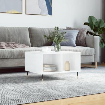 Mesa de centro madera contrachapada 60x50x36,5 cm Blanco Brillante Vidaxl