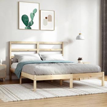 Cama de madera maciza doble 135x190 cm con estructura robusta, diseño elegante y acabado natural