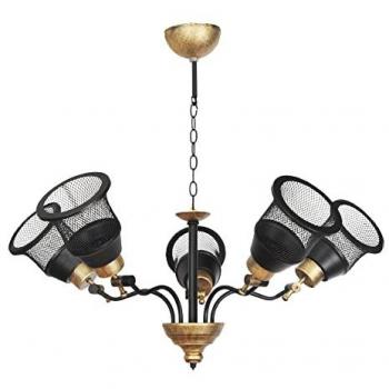 Lámpara Colgante Langport 5 Brazo E27 60W Metal Negro/Dorado 72 x 75 x 75 cm Pantallas Ajustables