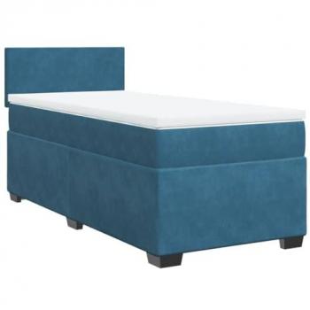 Cama Box Spring con colchón de terciopelo azul 90x190 cm