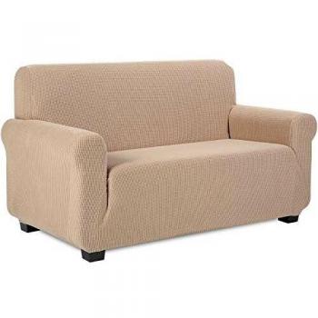 TIANSHU Funda de sofá 2 plazas Tejido Jacquard de poliéster y Elastano fundas de sofá suaves duraderas（2 plazas，Arena ）