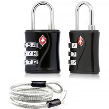 2 x TSA Candado Combinacion Seguridad Maleta Equipaje Taquilla Candados Viaje Taquilla Lock eeuu con Cable de Bloqueo 100 cm
