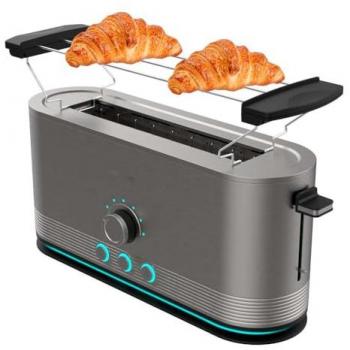 Cecotec Tostador Vertical Shine&Toast Extra de Acero Inoxidable 1050W con Ranura Larga, Anillo Luminoso y 7 Niveles de Tostado