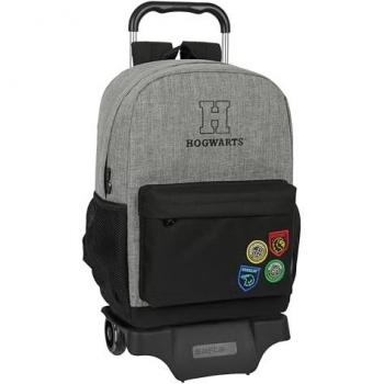 Mochila Grande con Carro Harry Potter Casa de los Campeones, Ideal para Niños de Diferentes Edades, Cómoda y Versátil, Calidad y Resistencia, 30x14x43 cm, Color Gris Melange/