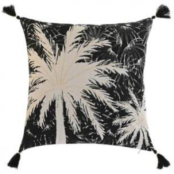 Cojín Boho Negro con Diseño de Palma 45 x 5 x 45 cm