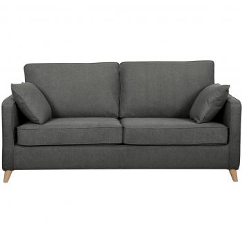 Sofá cama 3 plazas nórdico de tela gris antracita y madera clara con colchón de 10 cm papel