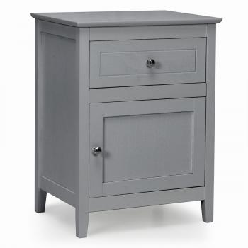 Mesita de Noche Moderna Costway con 2 Niveles, Cajón Extraíble y Armario, Dimensiones 48 x 38 x 63,5 cm, Color Gris