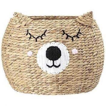 Cesto de Almacenamiento Oso con Cara, Ø 50 x H 40 cm, Jacinto de Agua
