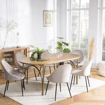 Mesa de comedor ovalada MACABANE de madera de álamo y acero color natural para 6 personas, 180x90cm