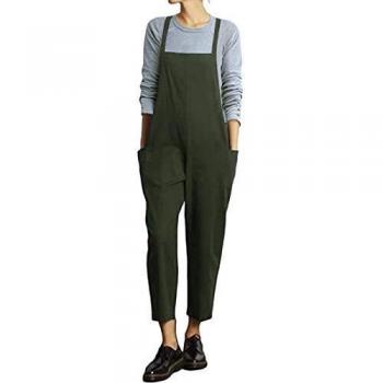 VONDA Monos Mujer Sin Mangas Casual Elegante Monos Mujer Verano de Bolsillos Laterales Monos de Pernera Ancha C-Army Verde S