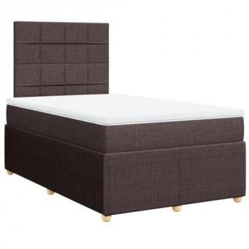 Cama Box Spring con Colchón de Tela Marrón Oscuro 120x200 cm