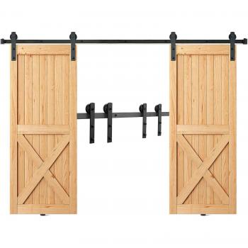 Vevor 8FT Heavy Duty Sliding Barn Door Hardware Kit for Double Doors - 330lbs Capacity, Smooth & Silent Operation (I-Shape Hanger)