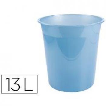 Papelera de plástico Liderpapel celeste translúcido 13 litros 275x285 mm