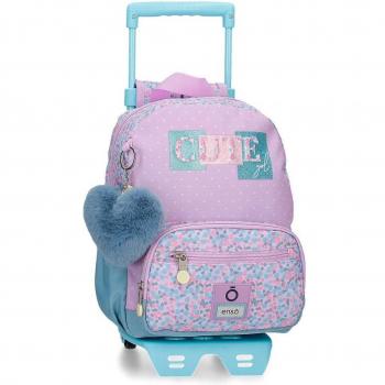 Mochila Enso Cute Girl 28cm con carro y bolsillos frontales, ideal para niñas