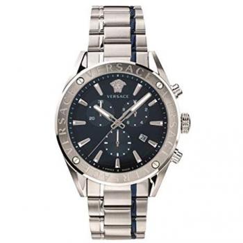 Versace V-Chrono Chronograph 45mm Blue/Silver Stainless Steel Watch for Men