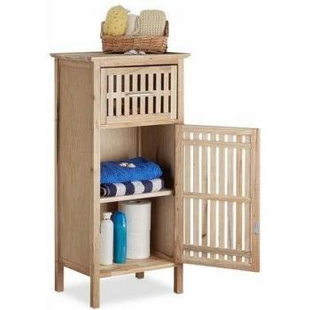 Armario de baño rinconero de madera natural, mueble auxiliar compacto 82 x 40 x 29 cm - Relaxdays