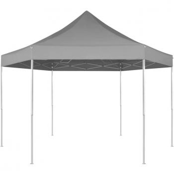vidaXL Hexagonal Pop-Up Foldable Marquee Grey 3.6x3.1 m