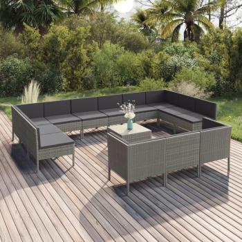 14-Piece Grey Poly Rattan Garden Lounge Set with Cushions