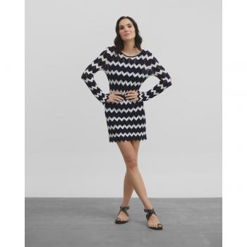 Vestido punto espiga azul marino y blanco para Mujer