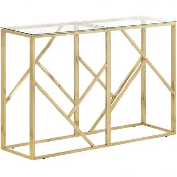 Mesa consola de acero inoxidable dorado con vidrio templado