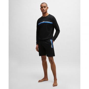 Pantalones Cortos Deportivos Authentic BOSS Negro con Cordón y Rayas para Hombre, Talla S