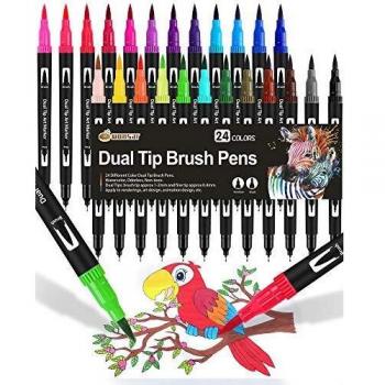 Rotuladores Lettering, 24 Colores Rotuladores Punta Pincel y Punta Fina Acuarelables Profesionales Brush Pen Marcadores para Niños Adultos, Bullet Journal, Mandala, Caligrafía, Libros para Colorear