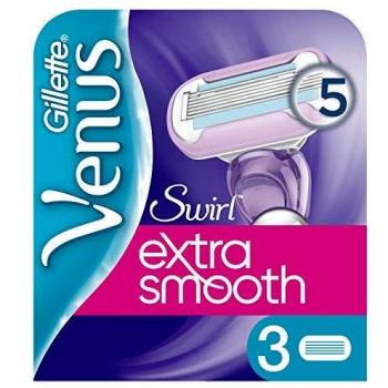 Gillette Venus Deluxe Smooth Swirl Razor Blades Women, Pack of 3 Razor Blade Refills, Lubrastrip with A Touch of Vitamin E